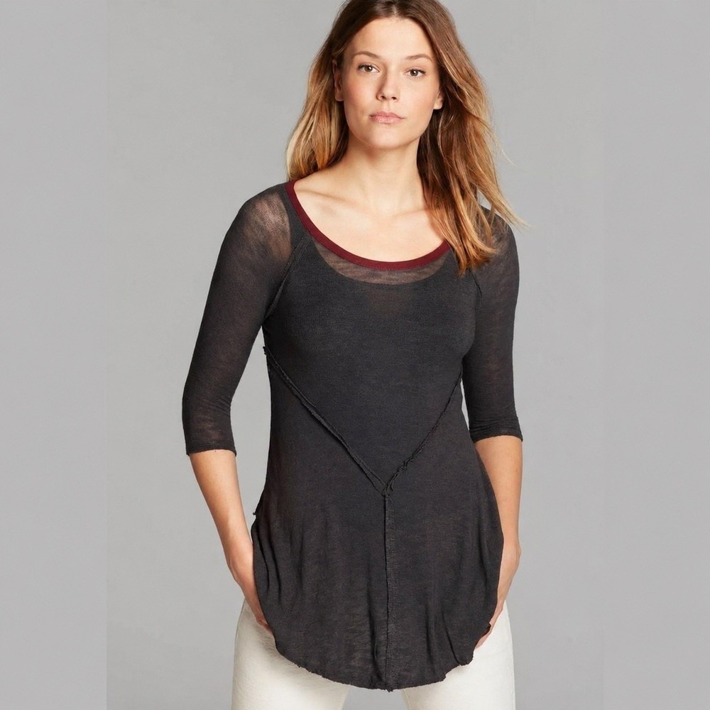 Free People Intimately Tunic Top Women M Semi Sheer Boho Grunge Raw Edge Stretch